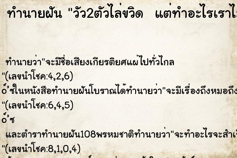 ทำนายฝันทำนายฝันวัว2ตัวไล่ขวิดแต่ทำอะไรเราไม่ได้